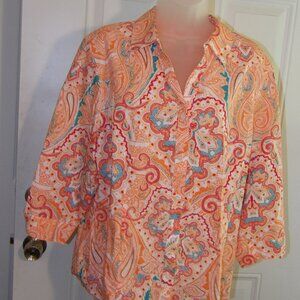 Chico's Women's Orange Red Blue White Paisley Blouse Size XL